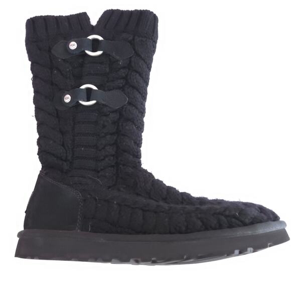 UGG Tularosa Route Black Cable Knit Mid Calf Boots, Buckle Detail, US 8 - EU 39 - Picture 2 of 7